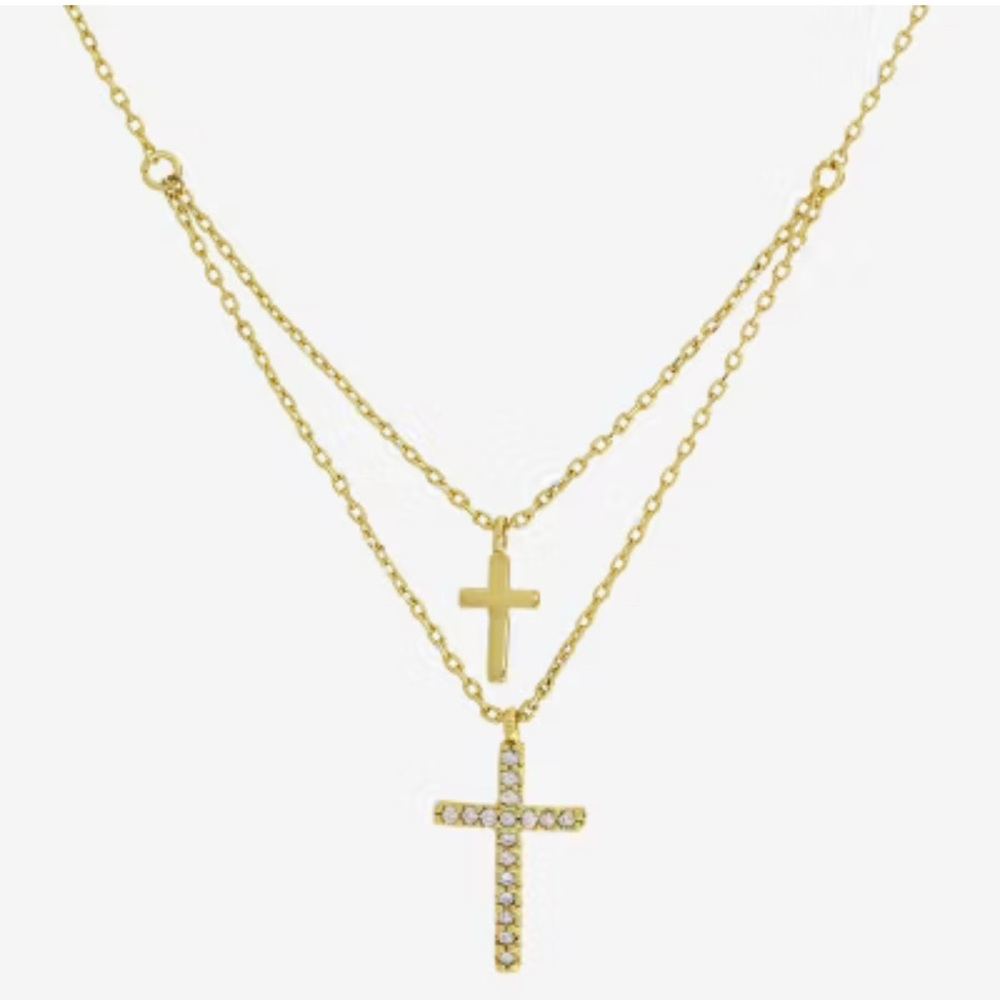 Sparkle cubic, zirconia, and 14 karat gold plated cross Necklace